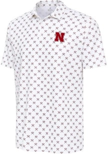 Antigua Nebraska Cornhuskers Mens White Baseball Strike Out Short Sleeve Polo