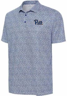 Antigua Pitt Panthers Mens Blue Field Ditsy Short Sleeve Polo