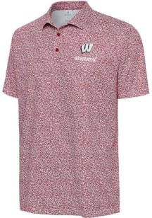 Antigua Wisconsin Badgers Mens Red Field Ditsy Short Sleeve Polo