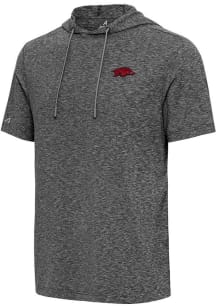 Antigua Arkansas Razorbacks Black Member Short Sleeve Hoods