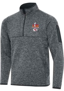 Antigua Kansas City Chiefs Mens Grey Super Bowl LIX Participant Fortune Long Sleeve Qtr Zip Pullov..