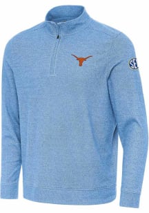 Antigua Texas Longhorns Mens Light Blue Subtle Long Sleeve Qtr Zip Pullover