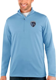 Antigua Sporting Kansas City Mens Light Blue Rally Long Sleeve Qtr Zip Pullover