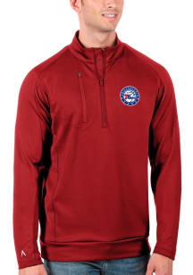 Antigua Philadelphia 76ers Mens Red Generation Logo Long Sleeve Qtr Zip Pullover