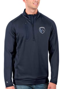 Antigua Sporting Kansas City Mens Navy Blue Generation Long Sleeve Qtr Zip Pullover
