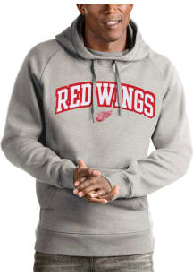 Antigua Detroit Red Wings Mens Grey Victory Wordmark Long Sleeve Hoodie