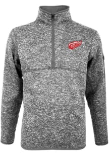Antigua Detroit Red Wings Mens Grey Fortune Long Sleeve Qtr Zip Pullover