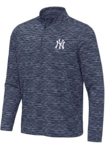 Antigua New York Yankees Mens Navy Blue Determined Long Sleeve Qtr Zip Pullover