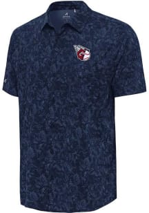 Antigua Cleveland Guardians Mens Navy Blue Lush Short Sleeve Dress Shirt