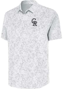 Antigua Colorado Rockies Mens White Lush Short Sleeve Dress Shirt