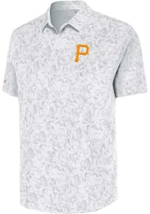 Antigua Pittsburgh Pirates Mens White Lush Short Sleeve Dress Shirt