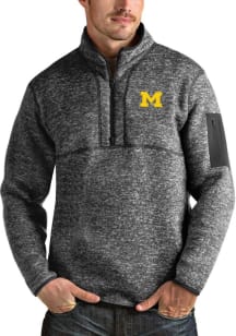 Antigua Michigan Wolverines Mens Grey Fortune Long Sleeve Qtr Zip Pullover