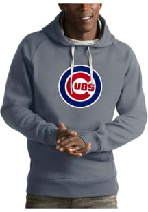 Antigua Chicago Cubs Mens Grey Victory Logo Long Sleeve Hoodie
