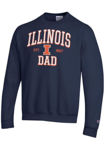 Champion Illinois Fighting Illini Mens Navy Blue Est Date Dad Powerblend Long Sleeve Crew Sweatshi..