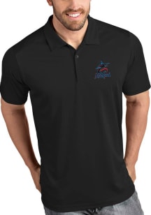 Antigua Miami Marlins Mens Black Tribute Short Sleeve Polo