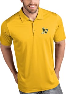 Antigua Oakland Athletics Mens Gold Tribute Short Sleeve Polo