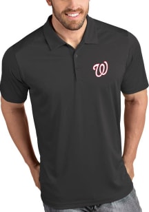 Antigua Washington Nationals Mens Grey Tribute Short Sleeve Polo