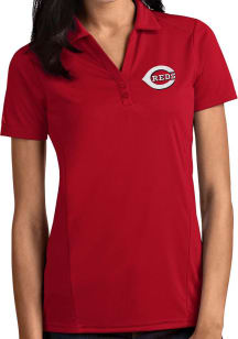 Antigua Cincinnati Reds Womens Red Tribute Short Sleeve Polo Shirt