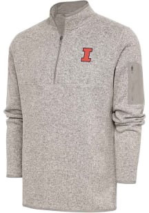 Antigua Illinois Fighting Illini Mens Oatmeal Fortune Series Long Sleeve Qtr Zip Pullover