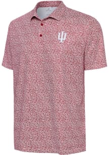 Antigua Indiana Hoosiers Mens Red Field Ditsy Short Sleeve Polo