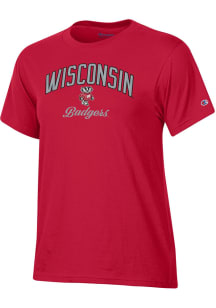 Champion Wisconsin Badgers Womens Red Glitter Short Sleeve T-Shirt