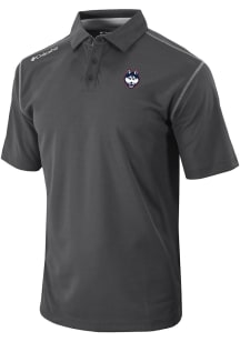 Columbia UConn Huskies Mens Black Heat Seal Omni Wick Shotgun Short Sleeve Polo