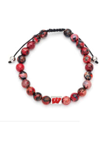 Wisconsin Badgers Stainless Steel Beaded Mens Bracelet