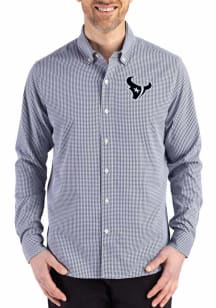Cutter and Buck Houston Texans Mens Navy Blue Mono Gingham LS Woven Long Sleeve Dress Shirt