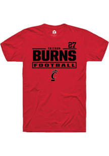 Taizaun Burns Cincinnati Bearcats Red Football NIL Stacked Box Short Sleeve Player T Shirt