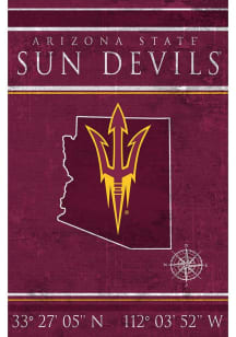Arizona State Sun Devils Coordinates 17x26 Sign - Maroon