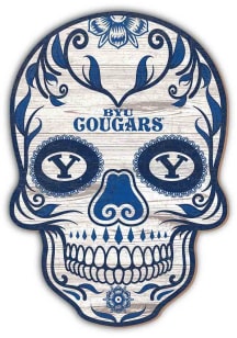 BYU Cougars 12 Inch Sugar Skull Sign - Navy Blue