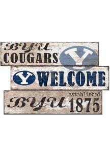 BYU Cougars Welcome 3 Plank Sign - Navy Blue
