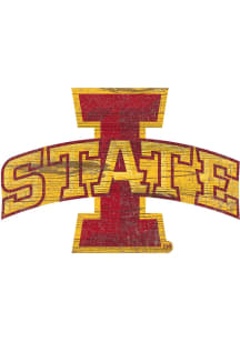 Iowa State Cyclones Distressed Logo Cutout Sign - Red