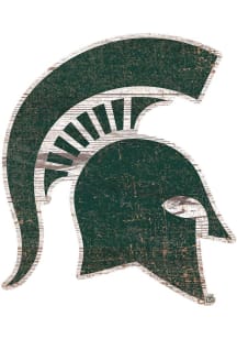 Michigan State Spartans Distressed Logo Cutout Sign - Green