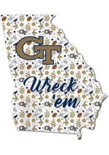 GA Tech Yellow Jackets 24 Inch Floral State Wall Art - Blue