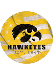 Iowa Hawkeyes 24in Flag Circle Sign - Black