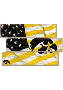 Iowa Hawkeyes Flag 3 Plank Sign - Black