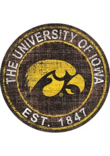Iowa Hawkeyes Round Heritage Logo Sign - Black
