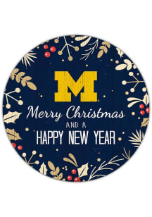 Michigan Wolverines Merry Christmas and New Year Circle Sign - Blue