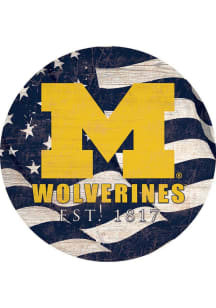 Michigan Wolverines Team Color Flag 12 Inch Circle Sign - Blue
