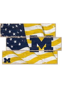 Michigan Wolverines Flag 3 Plank Sign - Blue