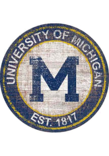Michigan Wolverines Round Heritage Logo Sign - Blue