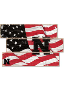 Nebraska Cornhuskers Flag 3 Plank Sign - Red
