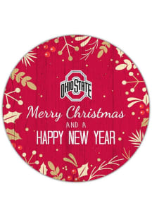 Ohio State Buckeyes Merry Christmas and New Year Circle Sign - Red