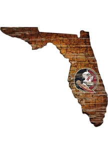 Florida State Seminoles Distressed State 24 Inch Sign - Brown
