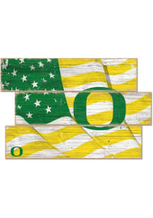 Oregon Ducks Flag 3 Plank Sign - Green