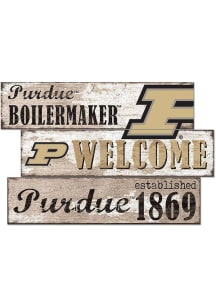 Purdue Boilermakers Welcome 3 Plank Sign - Black