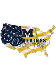 Michigan Wolverines USA Shape Flag Cutout Sign - Blue