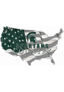 Michigan State Spartans USA Shape Flag Cutout Sign - Green