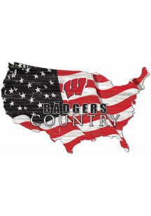 Wisconsin Badgers USA Shape Flag Cutout Sign - Red